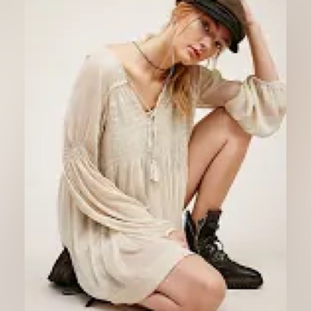 Free People stunning sheer light greyish mini dress. Absolutely Beautiful! - Picture 2 of 12